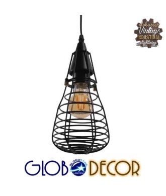 GLOBOSTAR® ALDO 01058 Vintage Κρεμαστό Φωτιστικό Οροφής με Ντουί 1 x E27 AC 220-240V IP20 - Μαύρο - Μ13 x Π13 x Υ27cm
